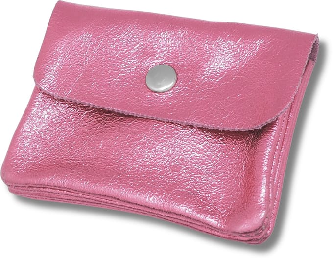 Bijoutheek Portemonnee Leer Italiaans Metallic Donker Roze