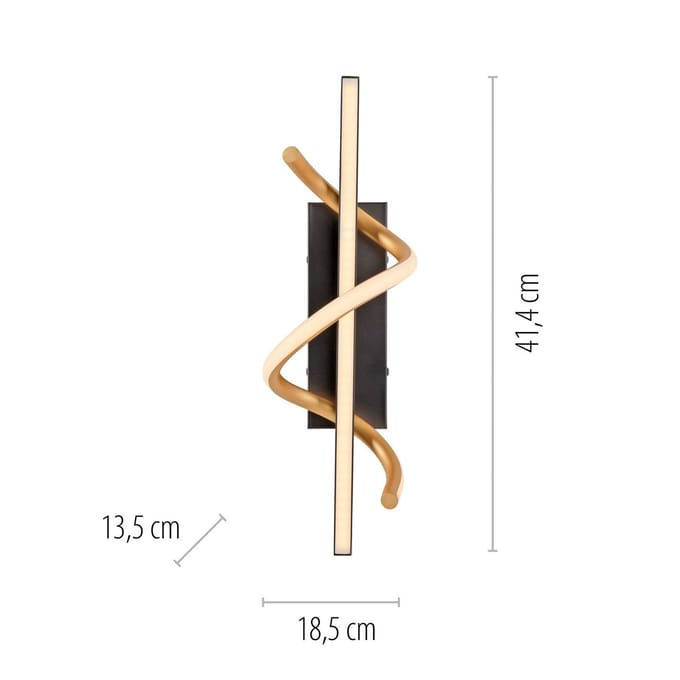 JUST LIGHT. GmbH LED wandlamp Emanda, zwart/goud, ijzer, aluminium