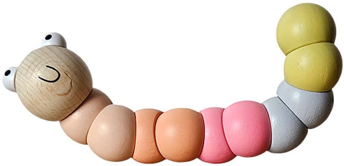 Ulysse Couleurs d’Enfance – houten rups – roze/oranje/geel – 15,5 cm