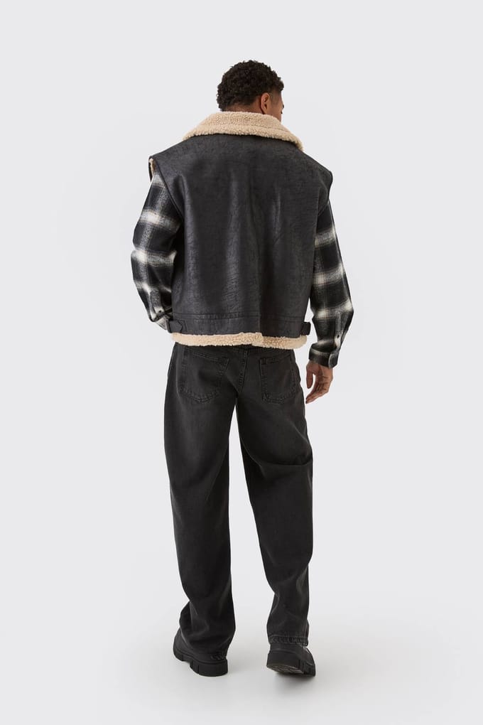 Oversized Faux Suède Aviator Bodywarmer Jas In Zwart | Black | Size Medium