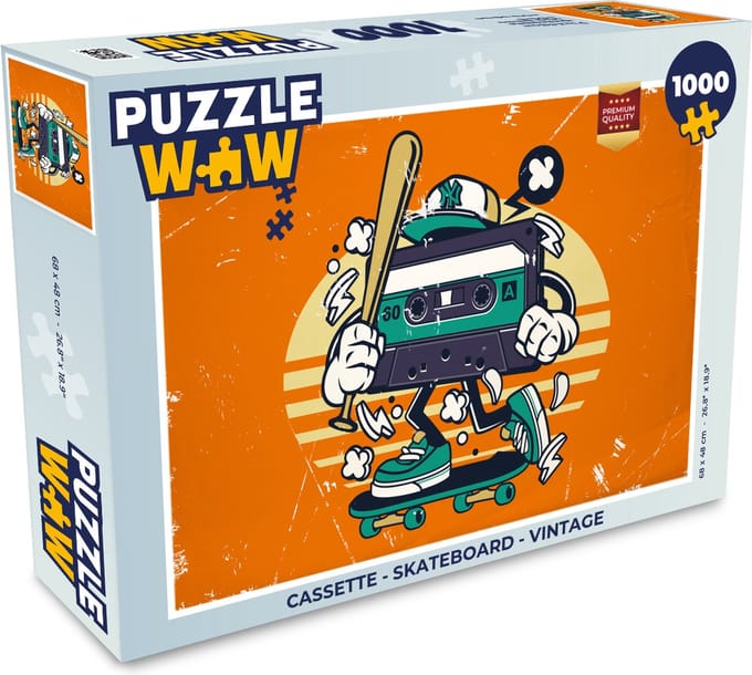 Puzzel Cassette - Skateboard - Vintage - Legpuzzel - Puzzel 1000 stukjes volwassenen