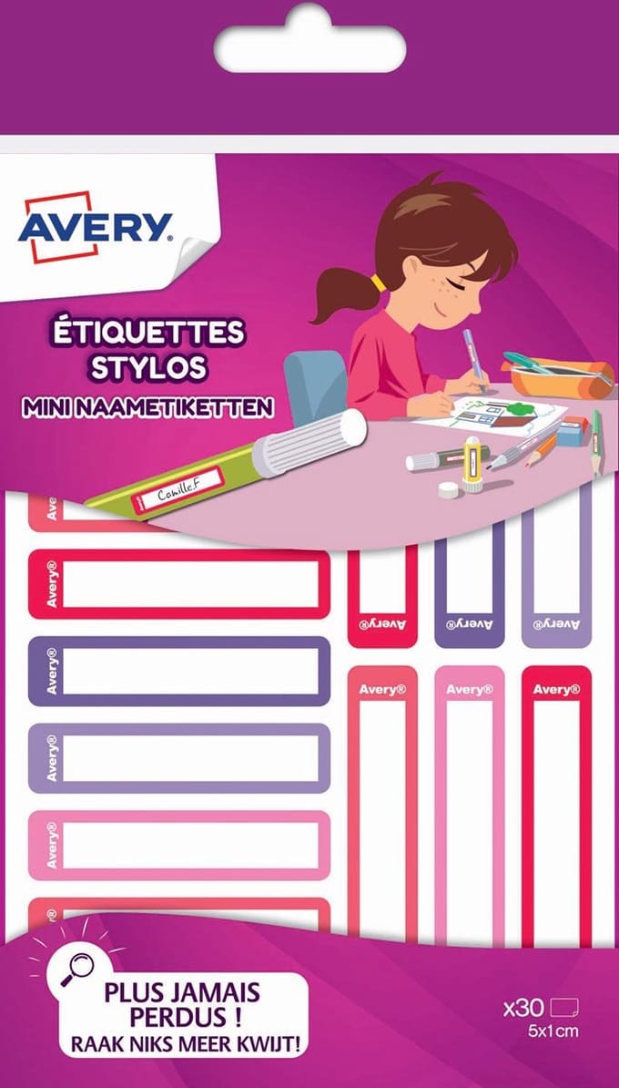 Naam etiket mini Avery 30stuks assorti rood Family