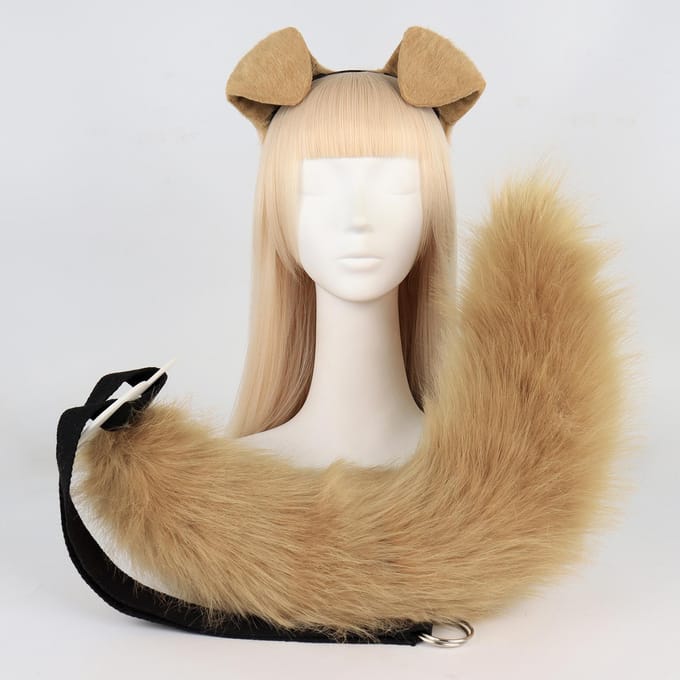 Bandeau Oreilles de Chien Costume Peluche Queue de Chien Costume Personnage Spectacle Live Comic beige
