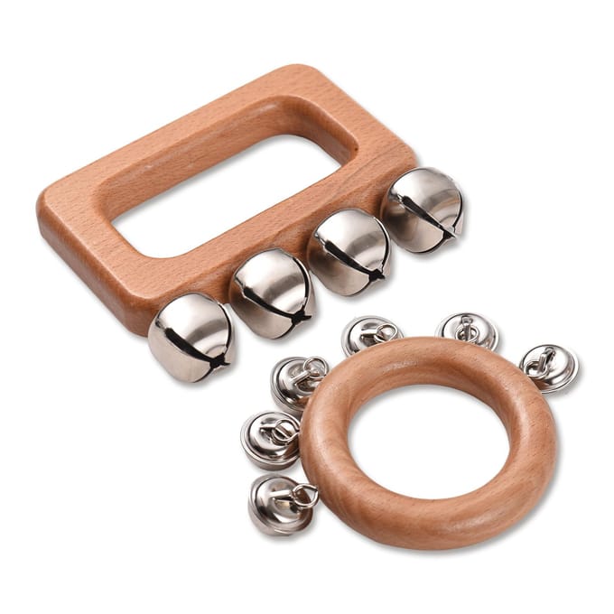 2 Pack Hand Jingle Bells Houten Shaker Jingle Bells Muzikaal Percussie-instrument Bells voor Kerstmis 2 Pack beige