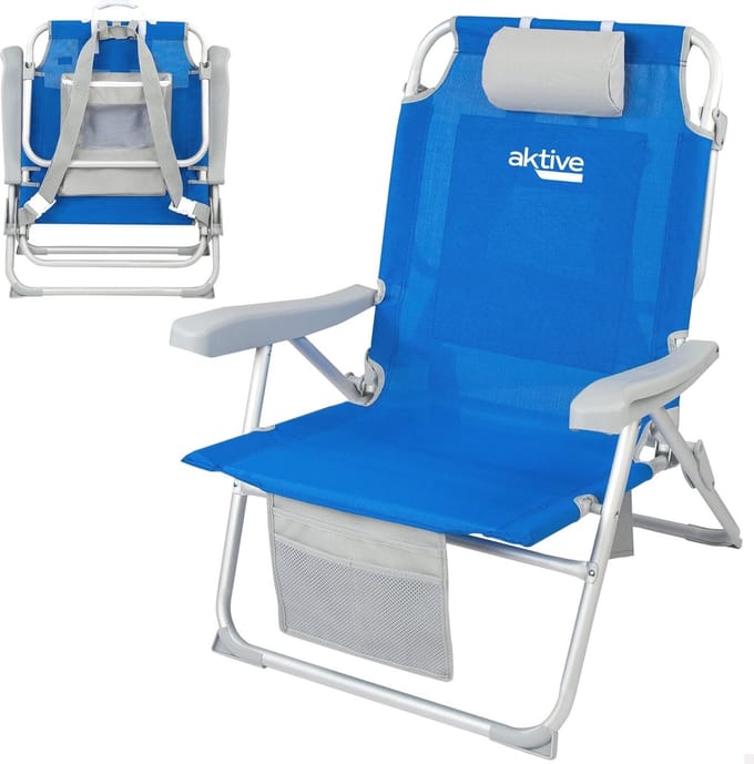 Inklapbare strandstoel met 5 posities en kussen - Draagbare klapstoel voor comfort op het strand