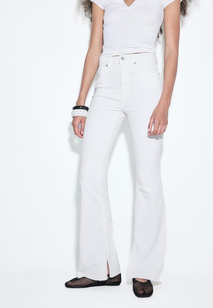Stradivarius D74 flared split jeans  Wit 32