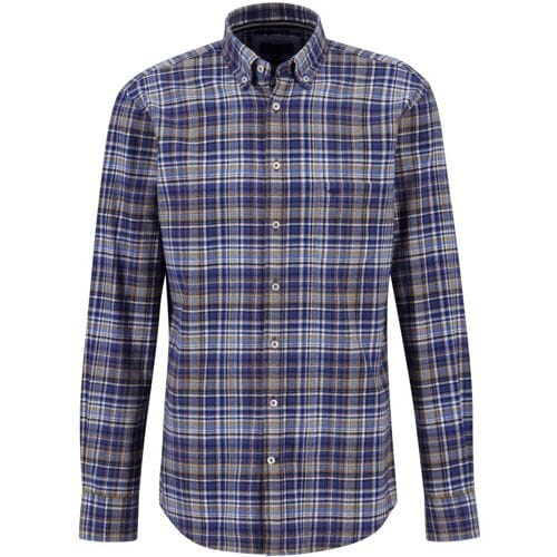 Fynch-Hatton Overhemd Allover Mini Flanel Checks Button Down Camel-Blue / male
