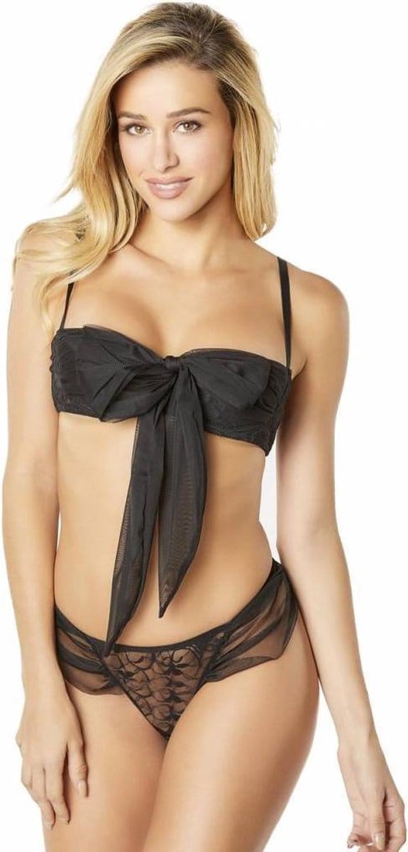 Zwart 'strik' setje (half open cup) - L/XL