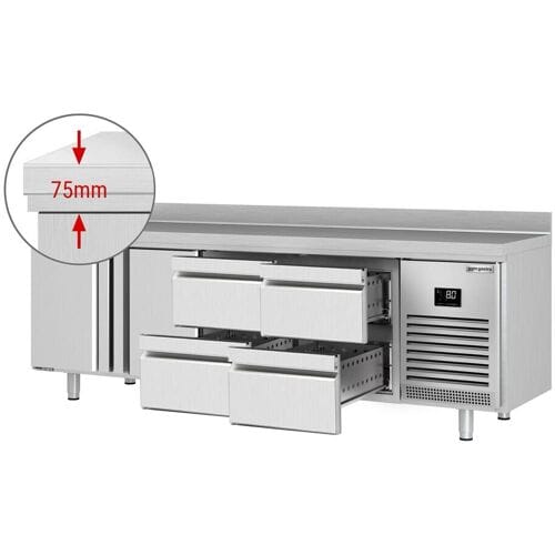 GGM Gastro Koelwerkbank PREMIUM PLUS - 2452x600mm - met 2 deuren - met 4 lades - opstand zilver