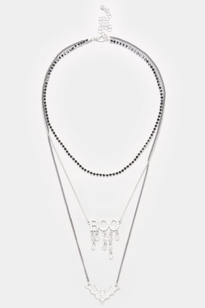 Yours Gelaagde Halloween Ketting Met 'Boo' Slogan In Zilversize One Size