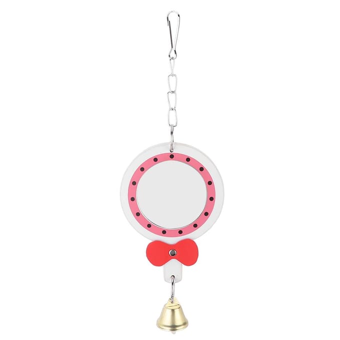 Schommel Hangende Leren Spiegel Speeltje met Bel voor Papegaai Vogelkooi Decoratie Accessoire white