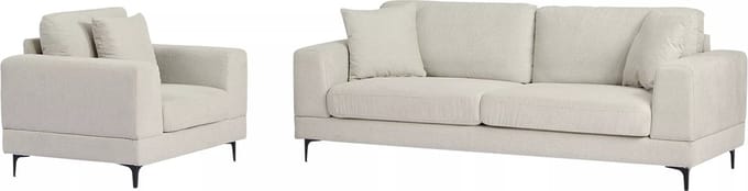 Vente-unique Zitbank met 3 plaatsen en fauteuil in beige textuurstof - JAMOLO