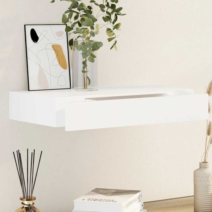 vidaXL - Wandschap - met - lade - zwevend - MDF - wit