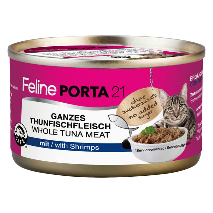 6x90g Feline Tonijn met Garnalen (graanvrij) Porta 21 Kattenvoer