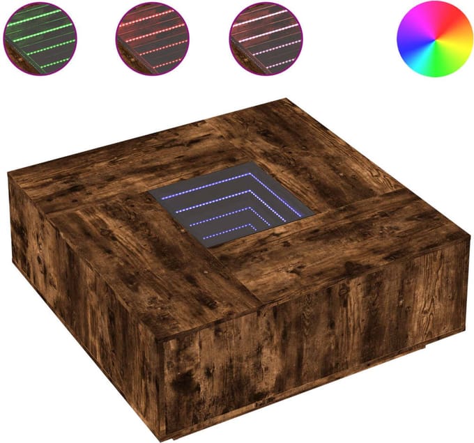 vidaXL - Salontafel - met - Infinity - LED - 100x100x40 - cm - gerookt - eikenkleurig