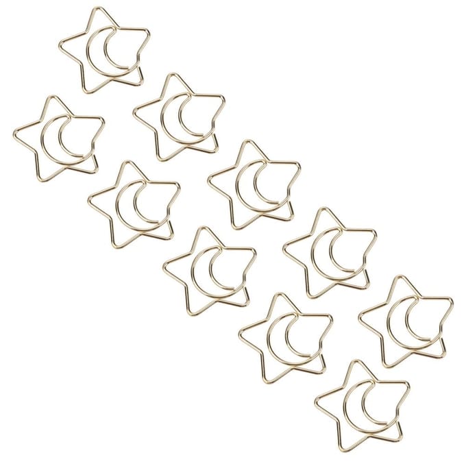 10 stuks Plastic Gecoate Galvaniseren Ster Maan Paperclips Grappige Bladwijzer Markeerclips Goud orange