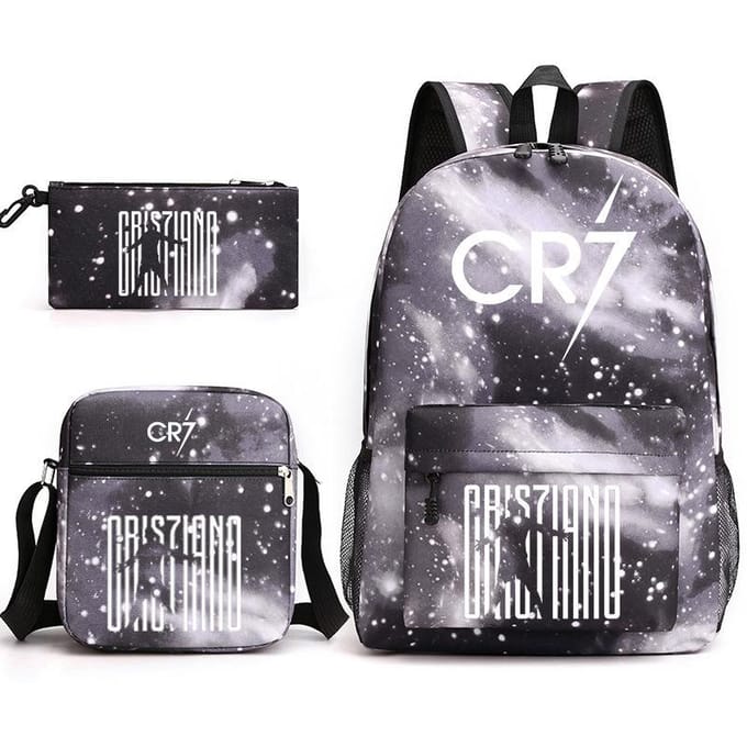 Cartable grande capacité avec bandoulière; set de trousse à crayons trois pièces pour étudiant Cristiano ronaldo backpack