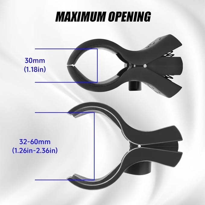 Famanu Microfoonclip, verbeterde microfoonhouder, verstelbare microfoonhouder met 5/8 inch naar 3/8 inch schroefadapter microfoon met buitendiameter tussen 32 mm en 60 mm (2 stuks)