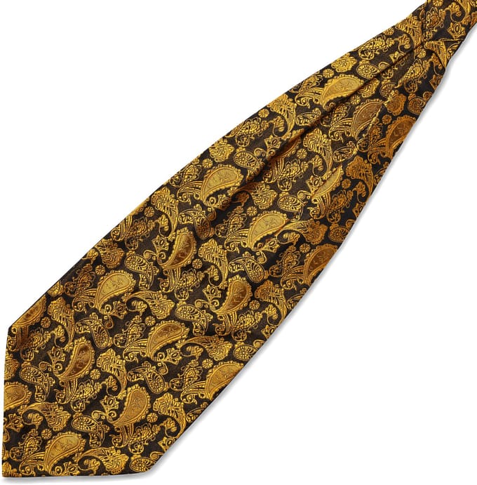Zijden stropdassjaal met goud en bruin paisleymotief