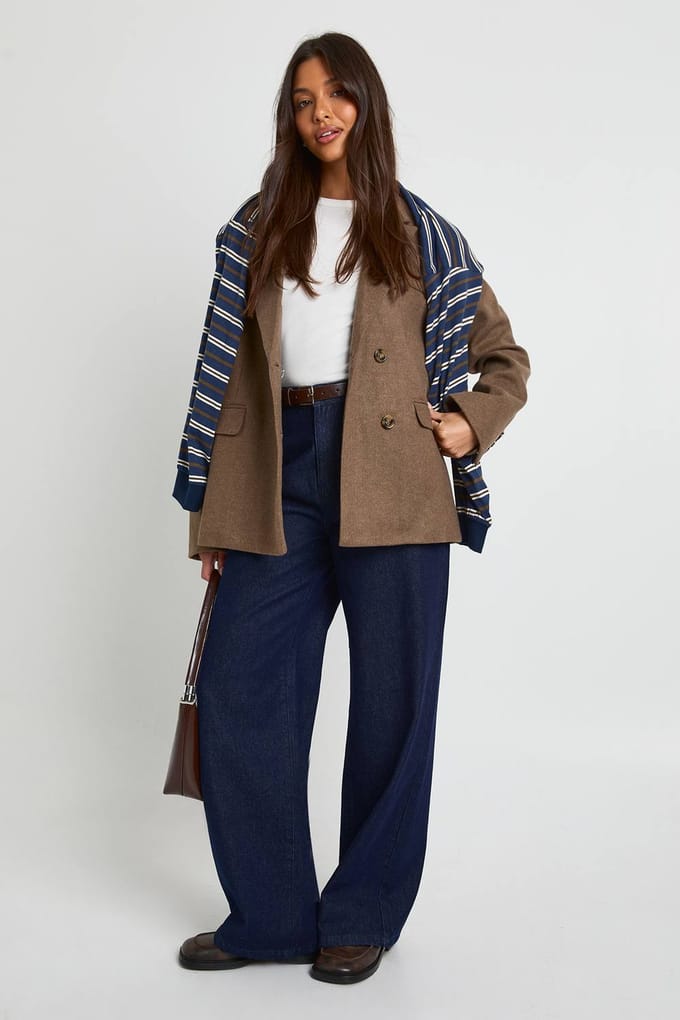boohoo Dames Wollen oversized getailleerde blazer | Mokka | Maat: 36