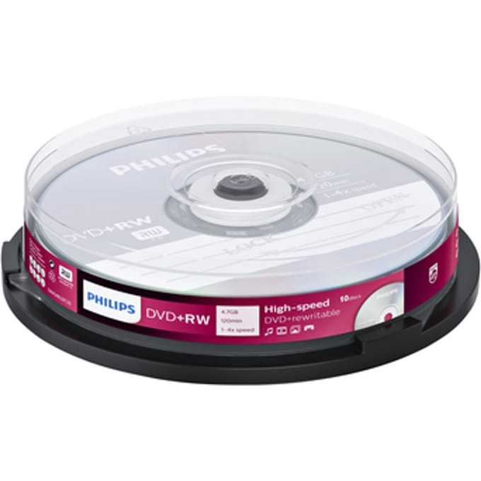 DVD+RW Philips 4.7GB 4x SP 10 stuks