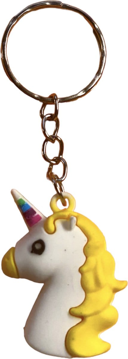 Sleutelhanger met sleutelring en Eenhoorn - Unicorn - Geel - Wit