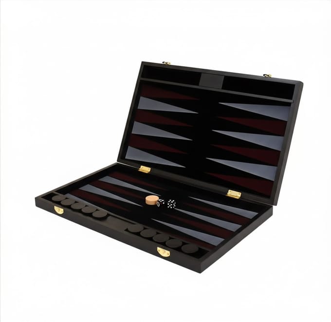 AHD® Backgammon - Backgammon Koffer - Backgammon Reiseditie - Backgammon Hout - Zwart - 42cm x 26cm x 4cm
