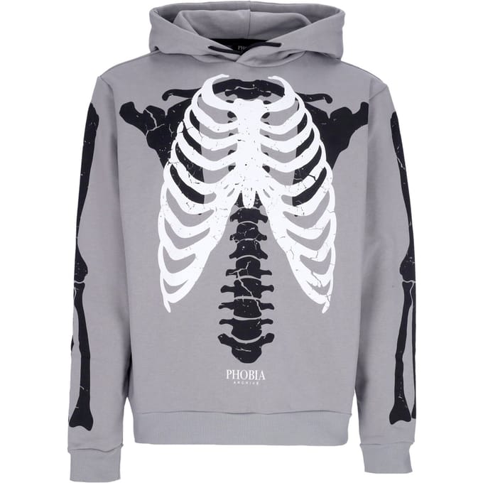 Lichtgewicht herensweatshirt met capuchon en skeletprint, grijs/wit