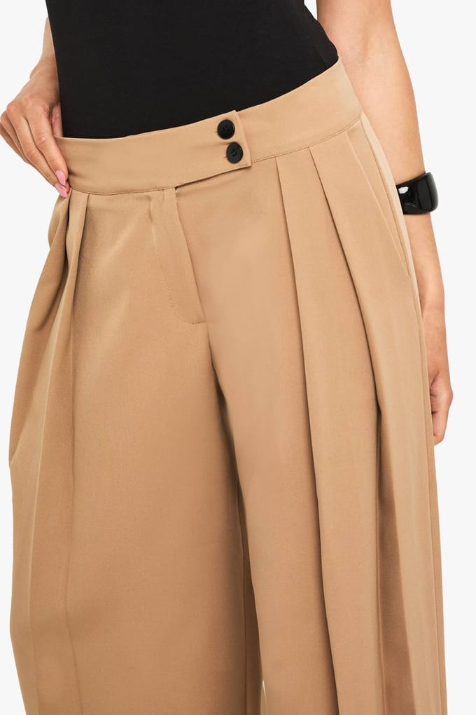 boohoo Dames Geweven geplooide wijde pijpen broek | Camel | Maat: 16