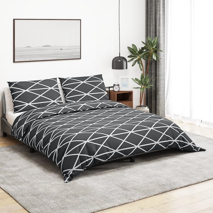 vidaXL - Dekbedovertrekset - 155x220 - cm - katoen - donkergrijs - en - wit