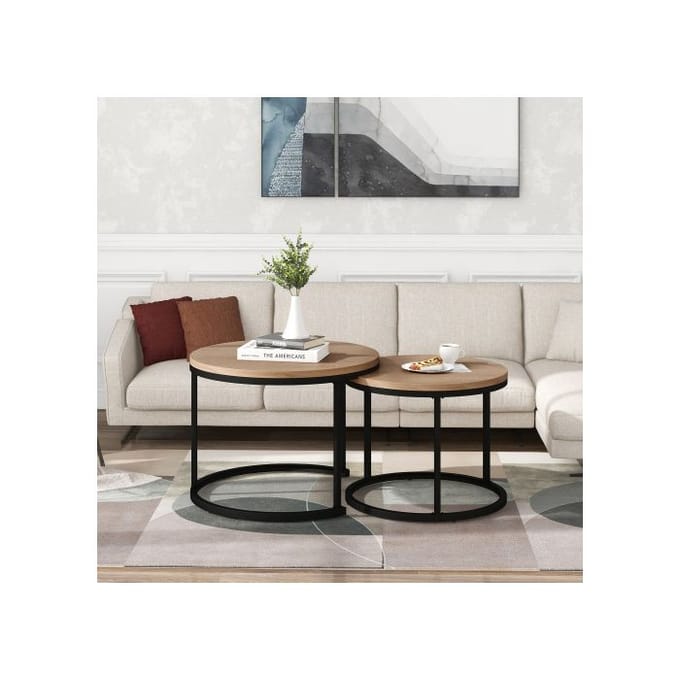 Table basse ronde - MUVOE - Lot de 2 - Chêne - Design moderne - Stable et élégant marron