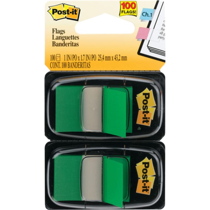 Post-it® Index standaard duo pack, groen, 25.4 x 43.2 mm, 50 Tabs/Dispenser