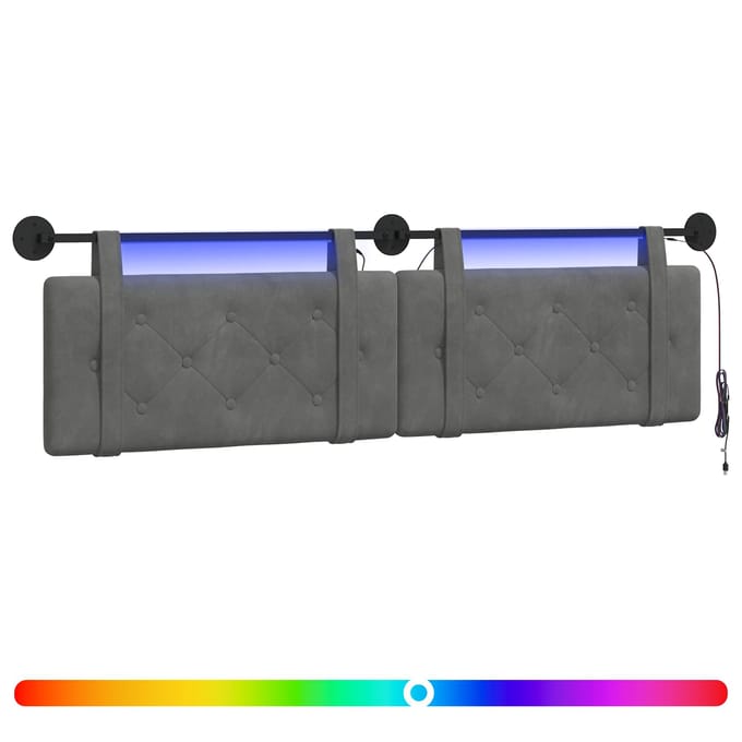 vidaXL - Hangend - hoofdbord - Met - LED-verlichting - Donkergrijs - Fluweel