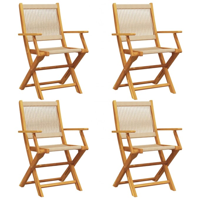 vidaXL - Opklapbare - stoelen, - 4 - stuks, - beige, - massief - acaciahout