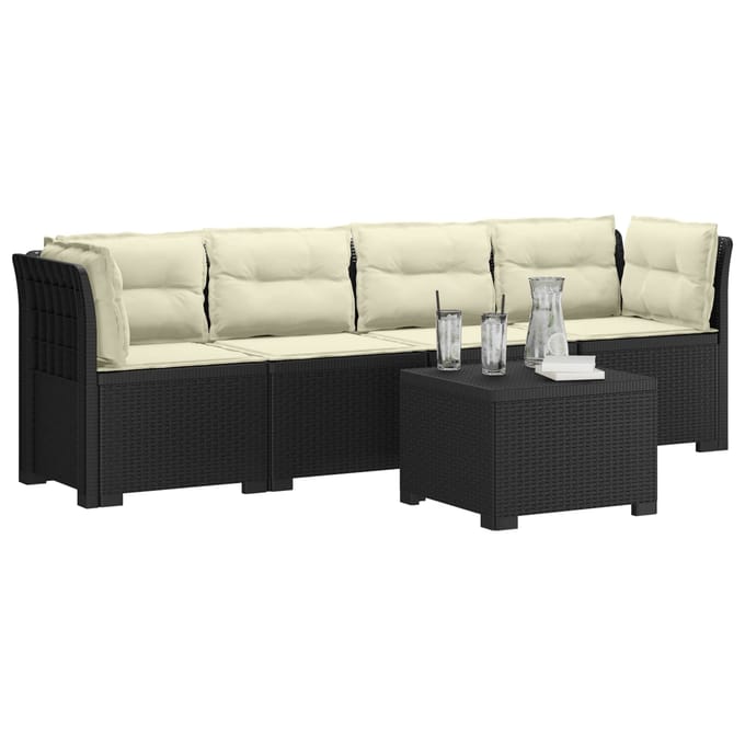 vidaXL - 4-Zits - Tuin - Sofa - met - Kussens - Rieten - Look - PP - Antraciet
