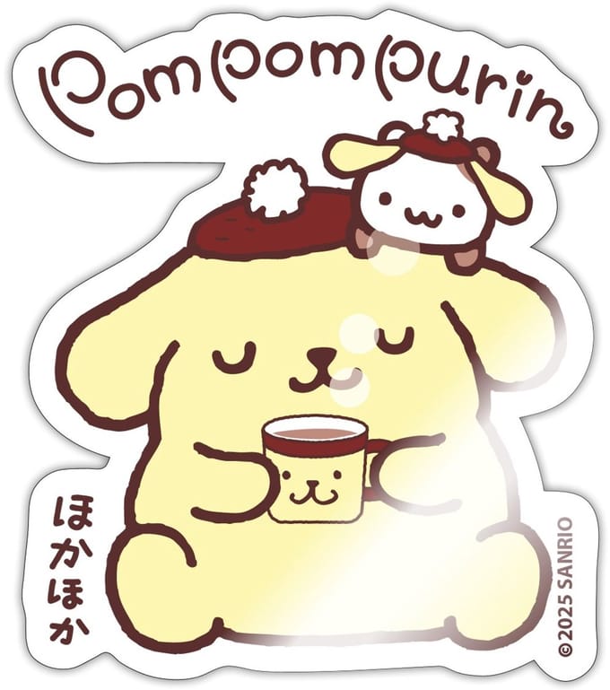 Pompompurin Drinkt Koffie Met Muffin Sticker Maat S (max. 10 x 10cm)