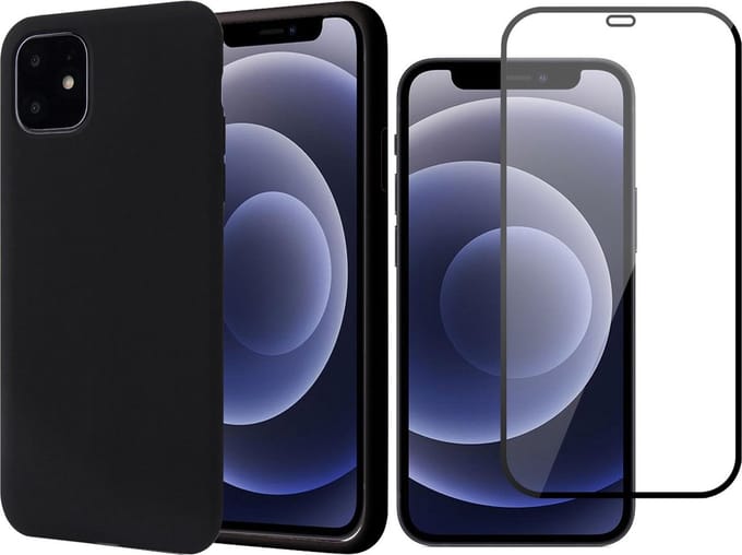 Hoesje geschikt voor iPhone 13 Mini en Screenprotector - Fluweelzachte Backcover - Zwart