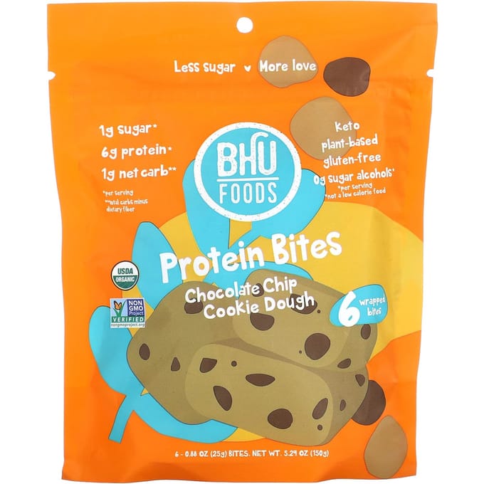 Eiwit Hapjes, Chocolate Chip Cookie Deeg, 6 Stuks, 25G (0,88 oz) Elk