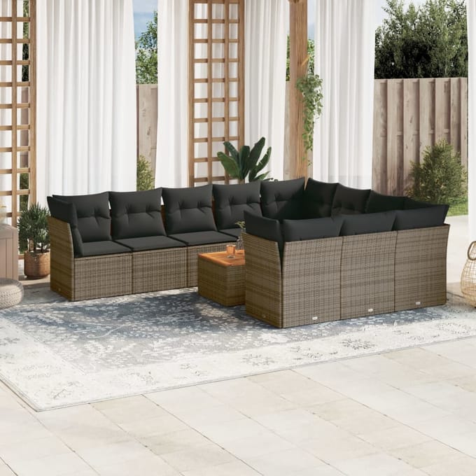 vidaXL - 11-delige - Loungeset - met - kussens - poly - rattan - grijs