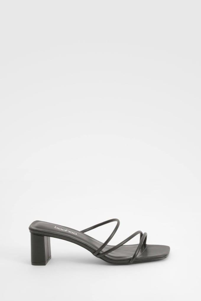 boohoo Dames Strappy Mule met lage blokhakken | Zwart | Maat: 41