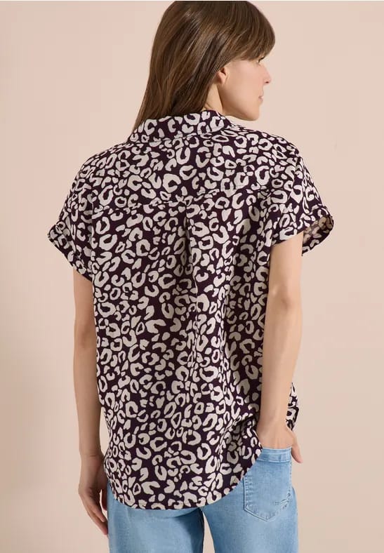 Overhemdblouse met leoprint in linnenmix