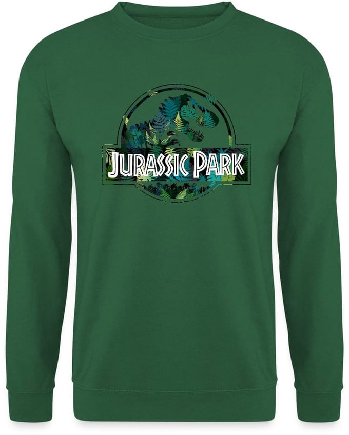 Jurassic Park Logo Met T-Rex Bladeren Ontwerp Sweater Heren