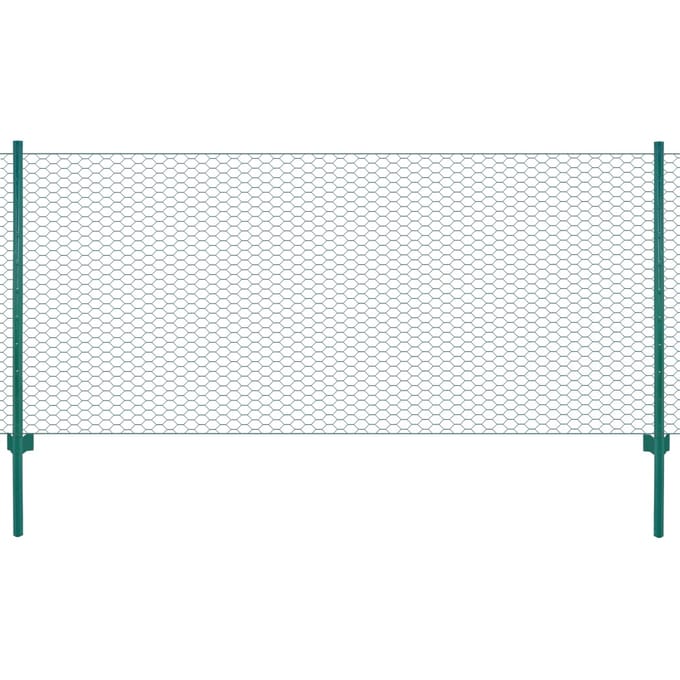vidaXL - Draadgaashek - met - palen - 25x1 - m - staal - groen