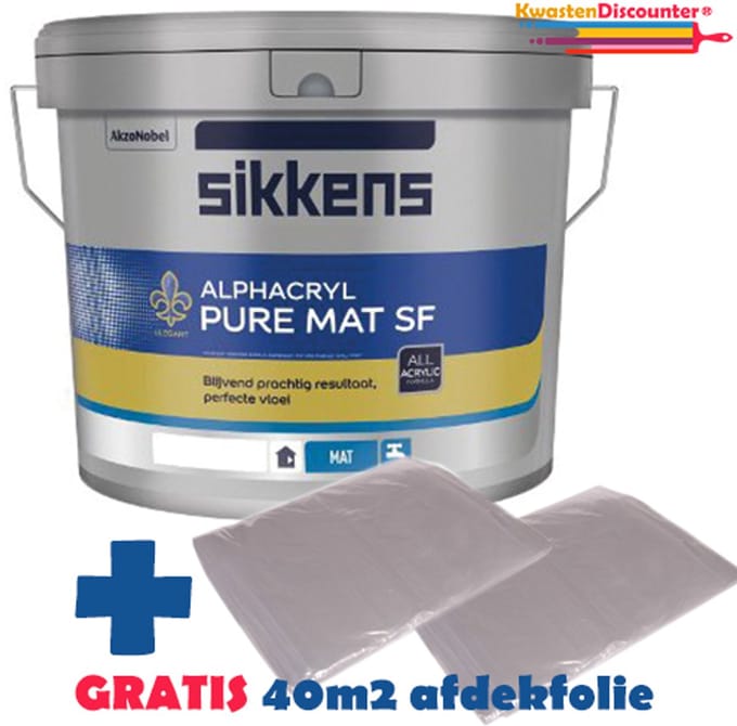Sikkens Muurverf - Kleurcode RAL 9010 Alphacryl pure mat SF 10 Liter + GRATIS 40M2 Afdekfolie (2x 4X5M)