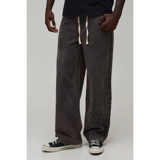 Relaxed Fit Jeans Met Gemengde Dierenprint | Stone | Size 28R