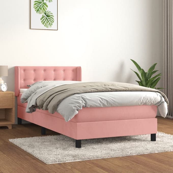 vidaXL - Boxspring - met - matras - fluweel - roze - 80x200 - cm