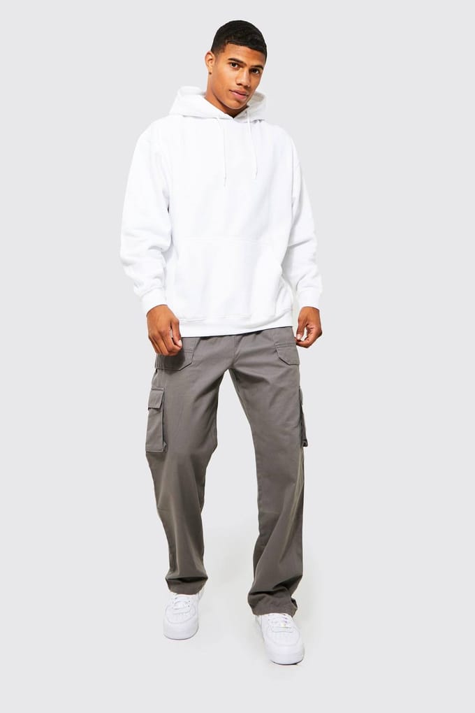 Elastische taille, relaxed fit gespande cargobroek | Slate | Size Medium
