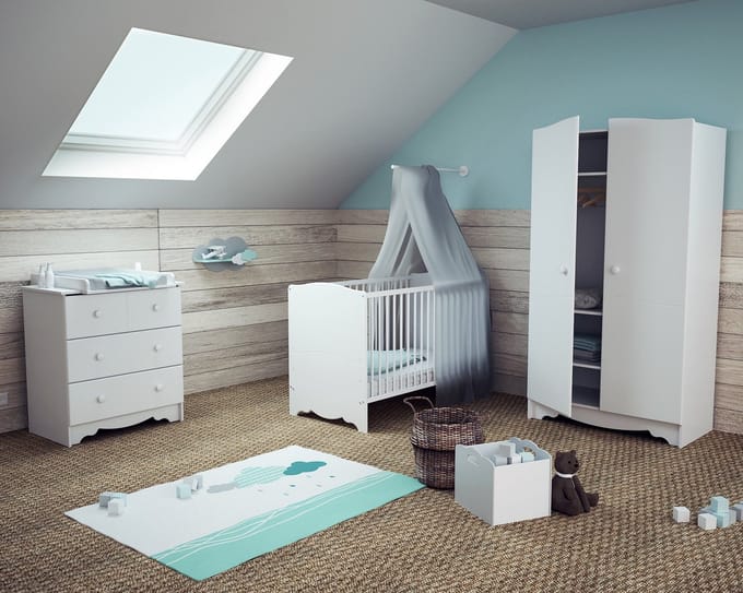AT4 - 2-deurs kinderkledingkast MARELLE in hout Wit 96 x 51 x 176 cm