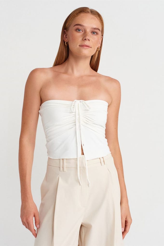 Draagbare Strapless Crop Blouse voor Dames met Strikdetail
