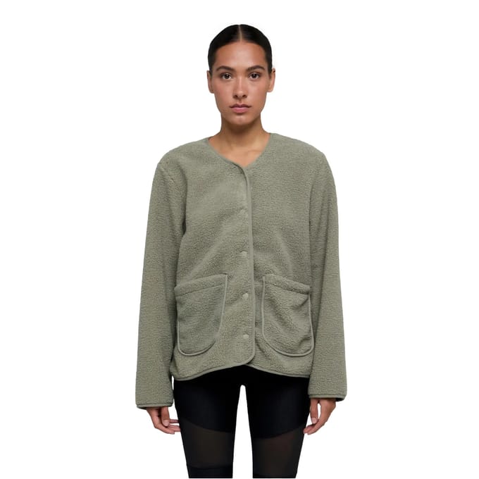 Urban Classics - Buttoned Teddy Jacket - S - Olijfgroen